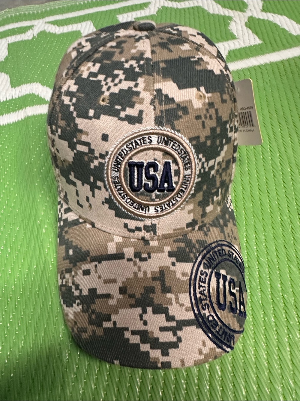 USA Embroidered Camo Baseball Cap - Green/Tan